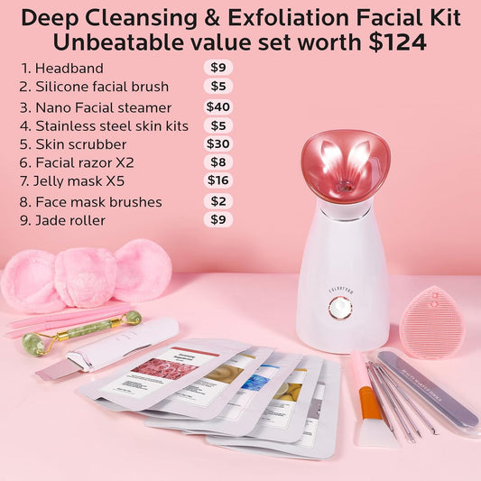 Colorfarm Facial Steamer Spa Kit with 17 Skin Care Tools for Home Spa