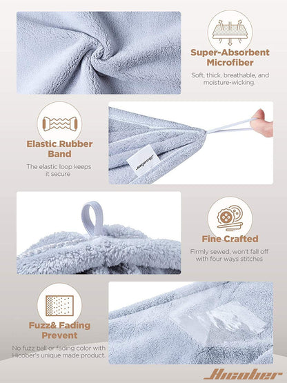 Hicober Microfiber Hair Towel Wrap, Fast Drying Hair Towels for Women, Soft Lightweight Quick Dry Turban for Curly & Long Hair–3 Pack(Blue/Grey/Pink)