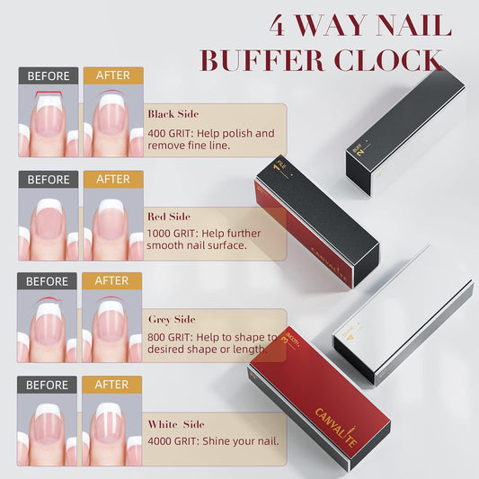 Canvalite Nail Buffer for Natural Nails, All in One 4 Way Nail File & Buffer Block that Shapes, Files, Smoothes, and Shines, 100/180 Grit, 9pcs