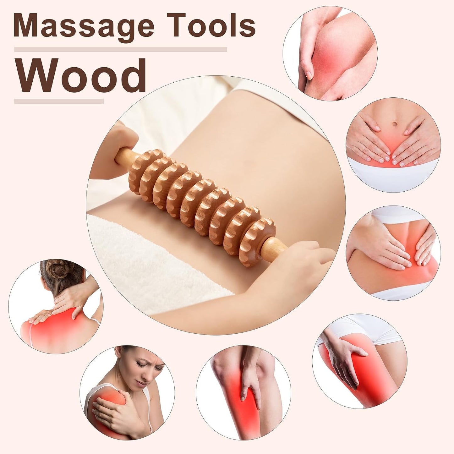 Xokocli Cellulite Massage Tool Wood Therapy Massage Tools Fascia Blaster Cellulite Roller Lymphatic Drainage Massager Deep Tissue Massage Stick for Legs Thighs Muscle Relief Recovery(White 12-Wheel)