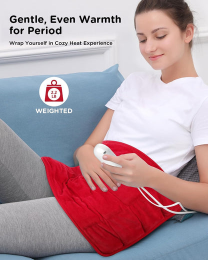 Comfytemp Weighted Heating Pad for Period & Back, 2.2lb Extra Large Menstrual Heated Pad, 12" x 24" XL Electric Heat Pad with 9 Heat Level & 11 timers auto-off for Neck Shoulder Leg Knee Abdomen, Gray