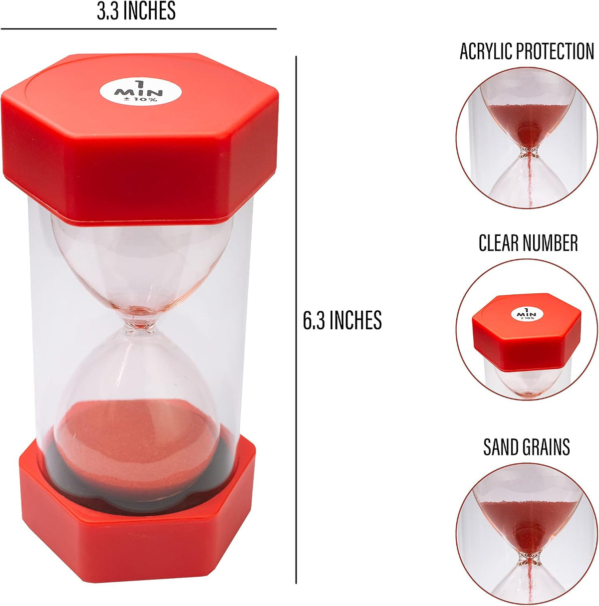Sand Timer for Kids Set of 3 Small Colorful Hourglass Acrylic Covered Clock 1Min 2Min 5Min for Classroom, Home & Kids Room
