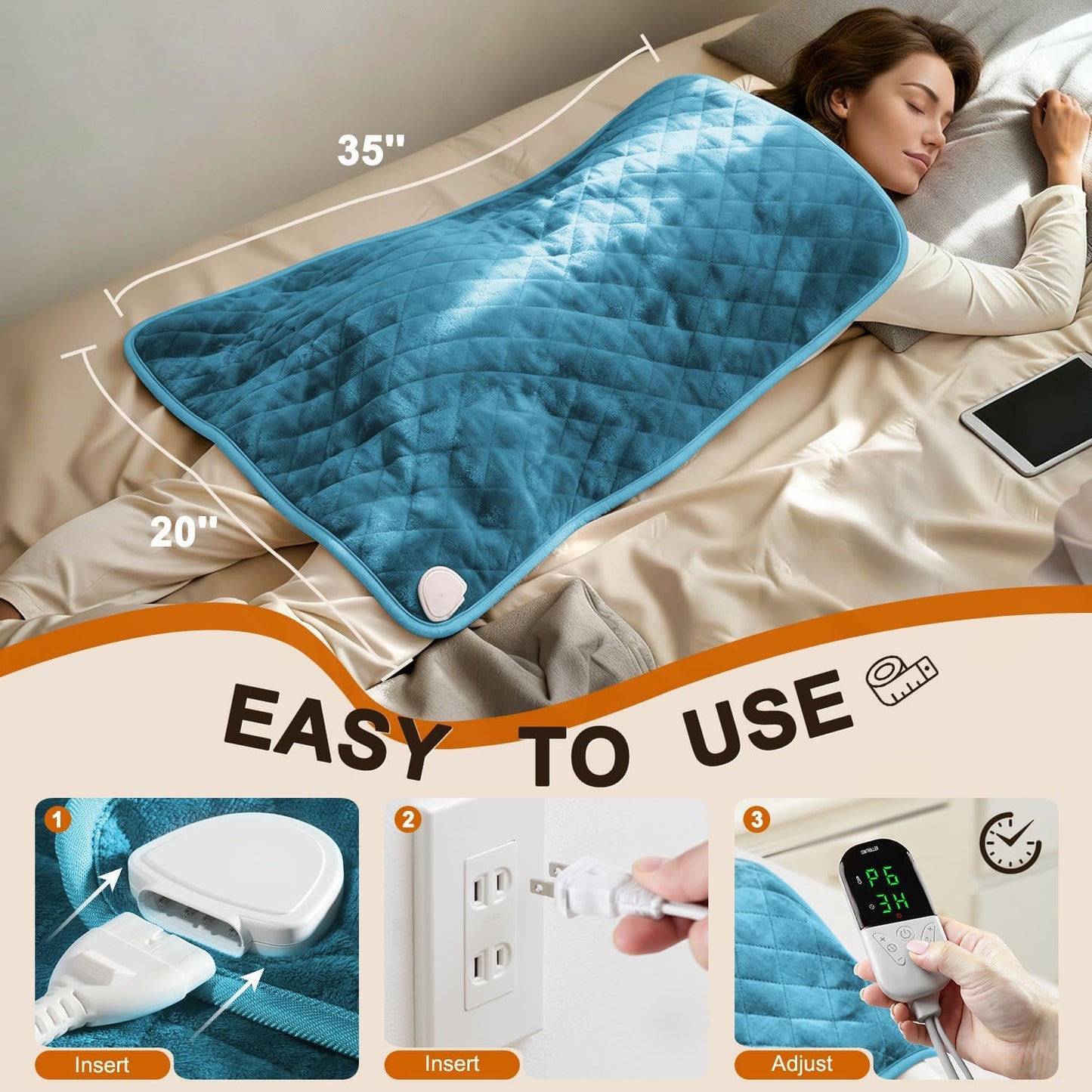 35 x 20 Inch King Size Electric Heating Pad for Back, Neck and Shoulders | FSA Eligible HSA, for Period Cramps, Abdomen and Knee, Dry or Moist Heat Use, 2H Auto Shut Off, 6 Heat Settings, Washable