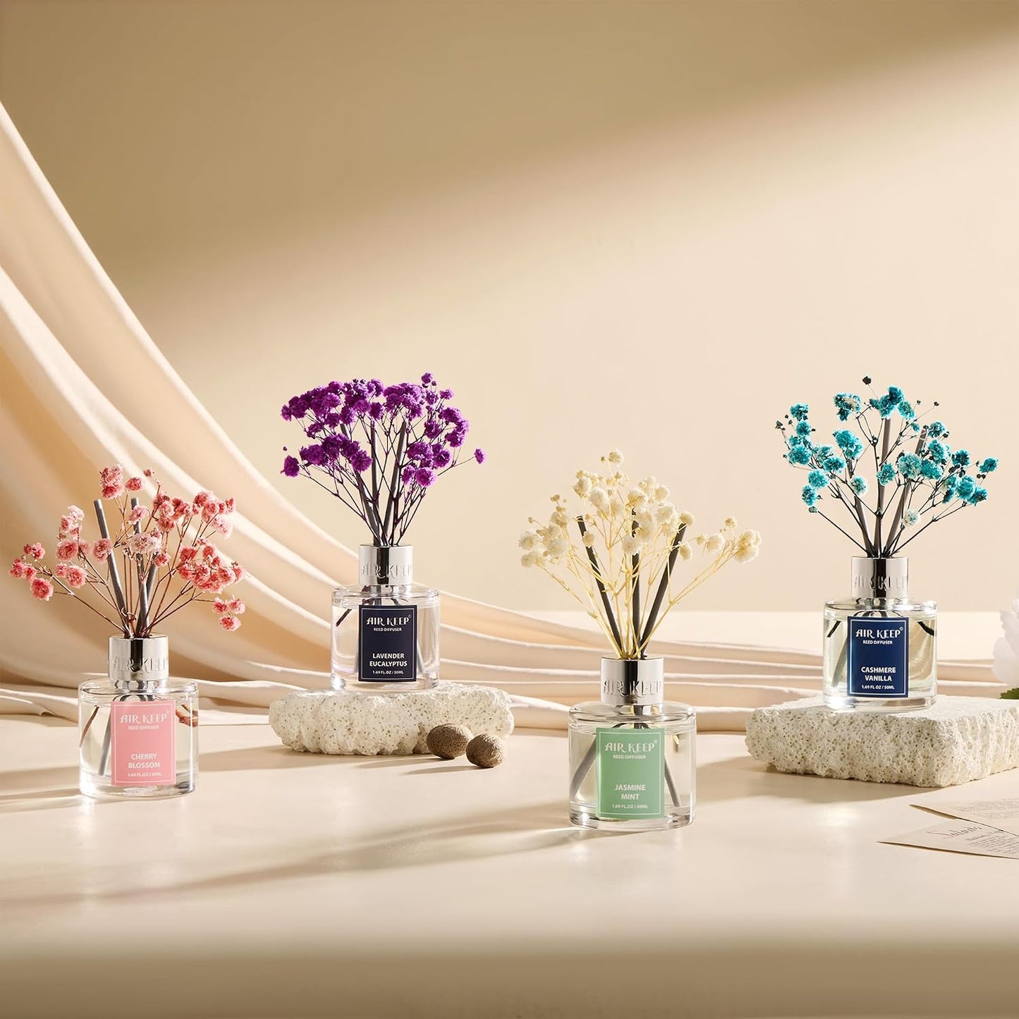 Airkeep Reed Diffuser Set,3.38 fl oz (100 ml) - Clean Linen Oil Diffusers with 8 Reed Sticks,Home Fragrance Reed Diffuser for Bathroom Shelf Decor