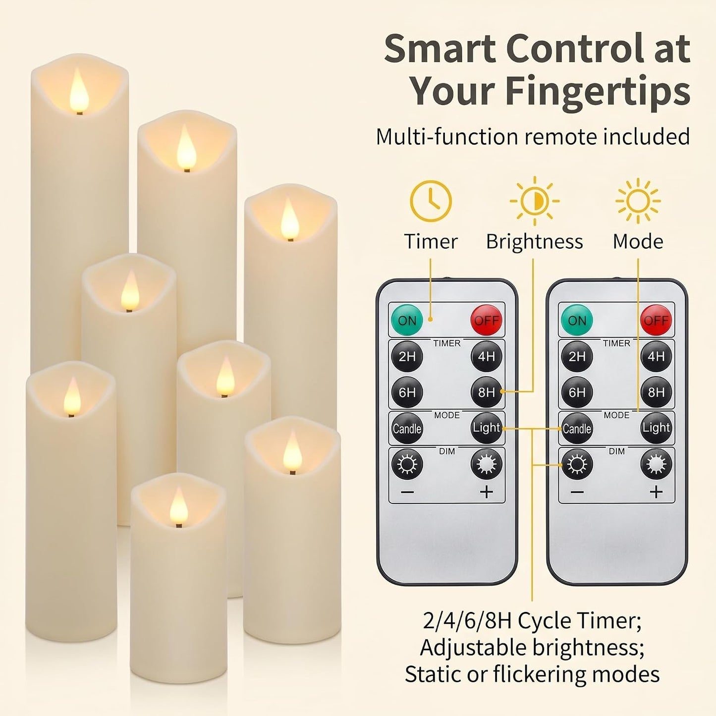 Waterproof Flameless Candles, 12 PC Battery Operated LED Pillar Candles with 2 Remote Controls & Timer, Flickering Indoor Outdoor Candles for Wedding, Patio, Easter, Bathroom, Home Decor, 4''5''6''