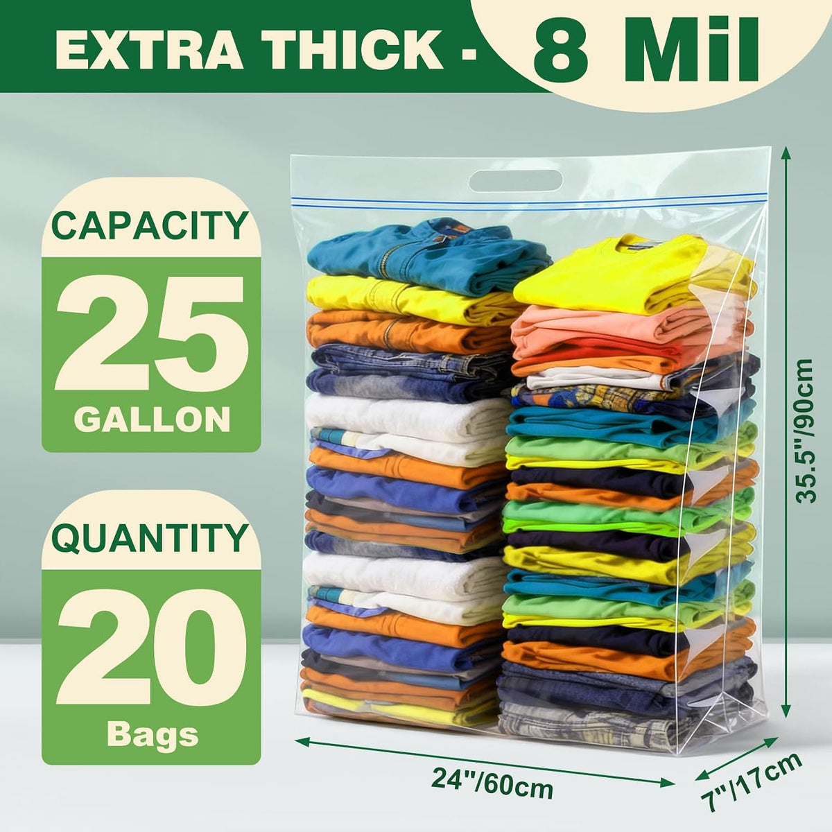 TUXIYA 20 PACK 25 Gallon Extra Large Storage Bags,35.5"x 24"x 7"Zipper Bags