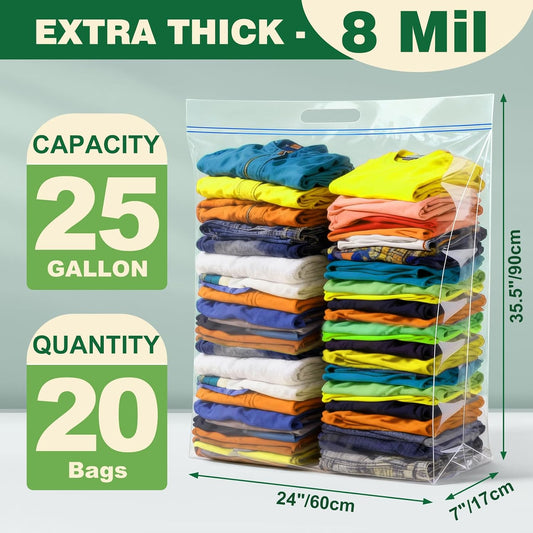 TUXIYA 20 PACK 25 Gallon Extra Large Storage Bags,35.5"x 24"x 7"Zipper Bags