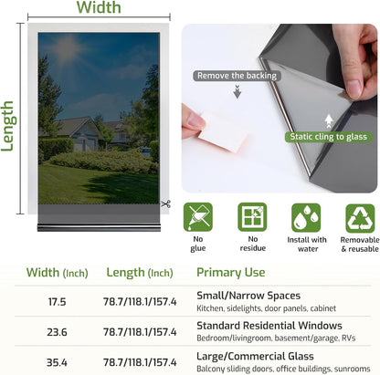 LUTE Blackout Window Film, Window Tint for Home Privacy, 17.5" x 78.7"