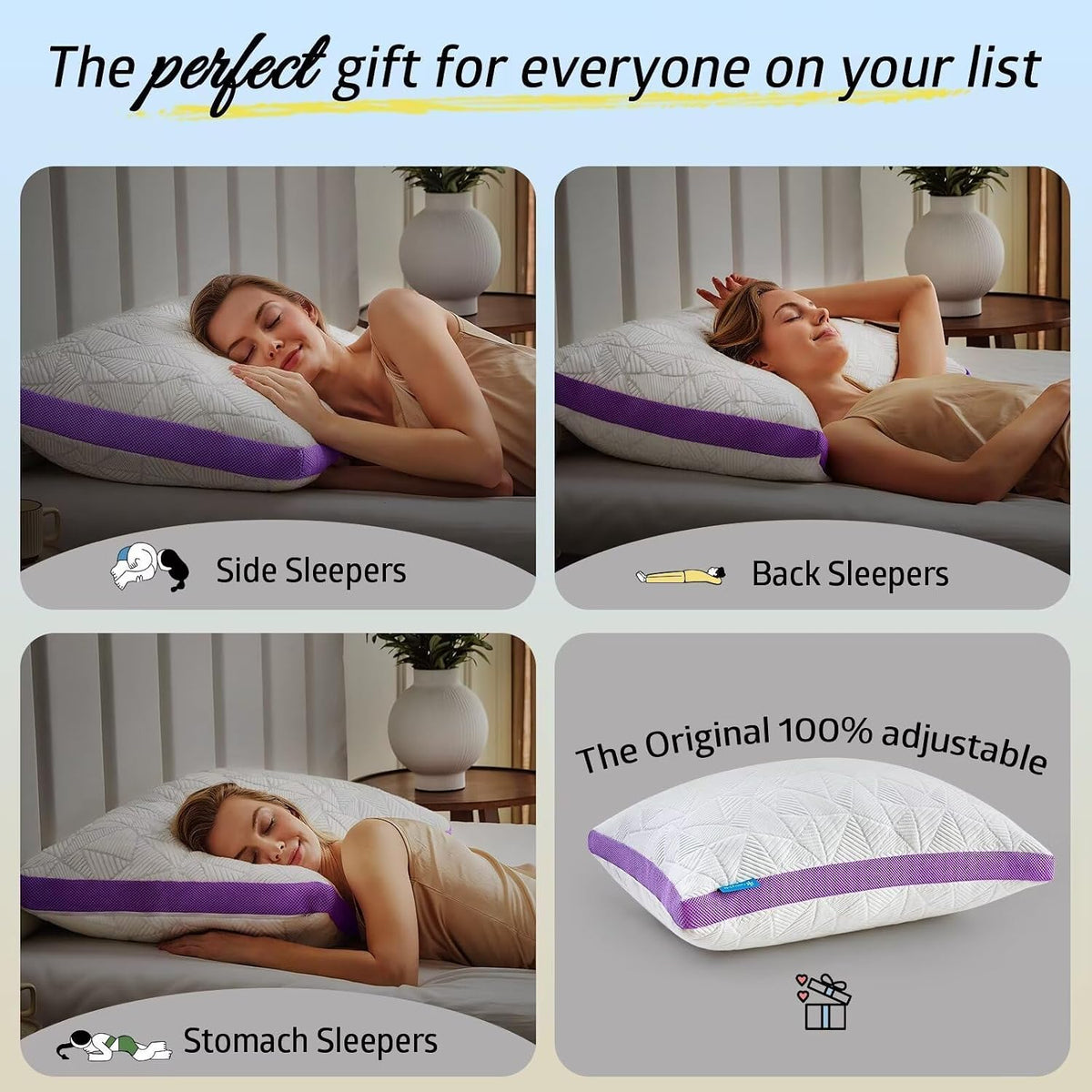 BETU Cooling Pillow Queen Size, Shredded Memory Foam Cool Pillow for Hot Sleepers, Adjustable Firm Soft Support Bed Pillows Perfect for Back Neck Pain and Side Sleeping with Pillow Case Cover, White