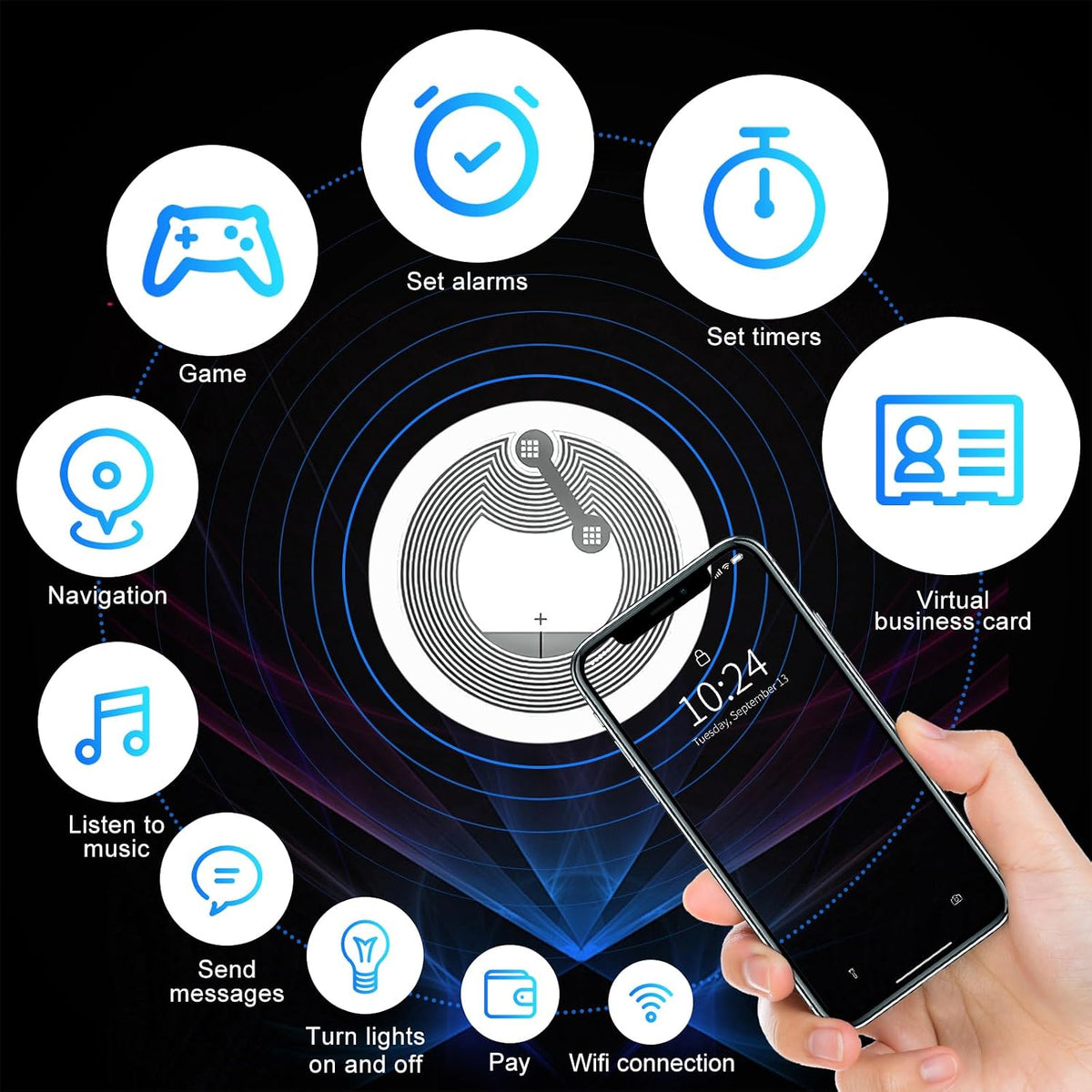 NFC Tags Adhesive NFC Stickers Chip Rewritable Ntag 215 NFC Tags 504 Bytes Compatible with TagMo and Amiibo and NFC Enabled Mobile Phones Devices