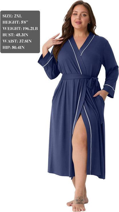 PrinStory Robes for Women 3/4 Sleeve Long Bath Robe XS-4XL