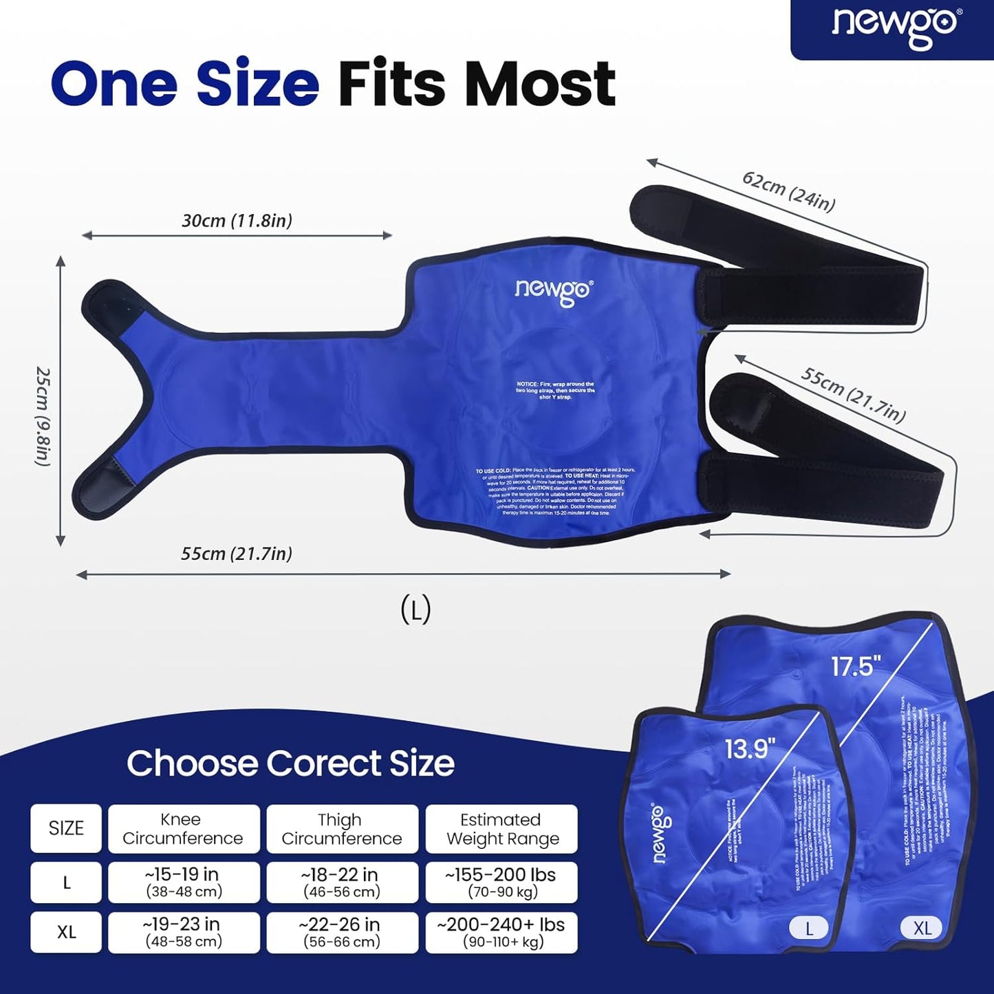 NEWGO Knee Ice Pack Wrap, Ice Pack for Knees Cold Compression Therapy for Knee Replacement Surgery, Arthritis Pain, ACL, Swelling, Sports Injuries (21.7" x 9.8") - Blue