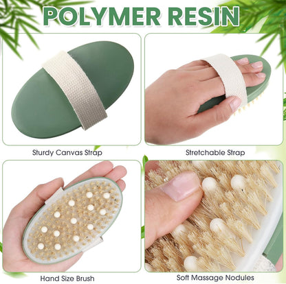 Gejoy 10 Pcs Dry Brushing Body Brush for Lymphatic Drainage Exfoliating Brush with Massage Nodule Dry Skin Body Scrubber Cellulite Shower Circulation Dead Exfoliator (4.92 x 2.56 Inches,Wood Color)