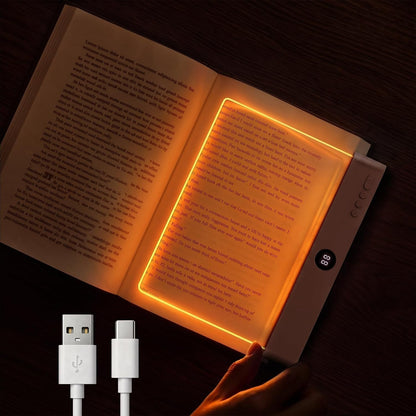 Book Light, Rechargeable Clear LED Flat Reading Light with 3 Colors & Timer, Dimmable Panel Plate Lamp Book Full Page Light for Reading in Bed at Night, Funny Gifts for Readers Kids Women Men (White)