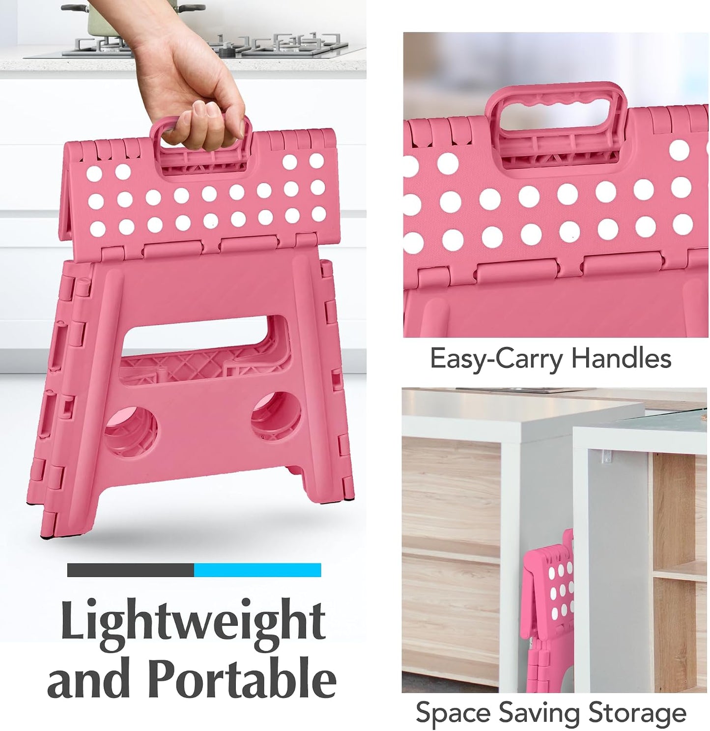 Handy Laundry Folding Step Stool - Sturdy Enough Collapsible Stool to Support Adults - Opens Easy with One Flip - Great for Kitchen, Bathroom or Bedroom (Black - 9 Inch)