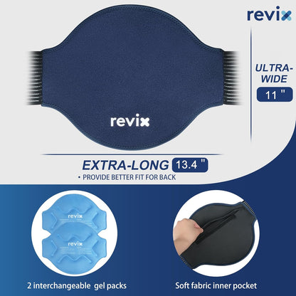 REVIX Extra Large Ice Pack for Back, 2 Packs, Reusable Gel Ice Pack Wrap for Lower Back, 13.4” x 11”, Cold Compress Therapy for Waist, Lumbar Discomfort Relief, Muscle Relaxation, Blue