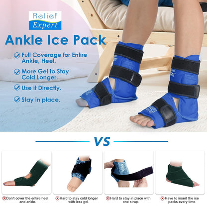 Relief Expert Ankle Ice Pack Wrap – Reusable Cold Gel Pack for Foot and Heel, Dual-Sided Design with Soft Plush Lining, Flexible Cold Compress for Achilles and Ankle Support, Blue