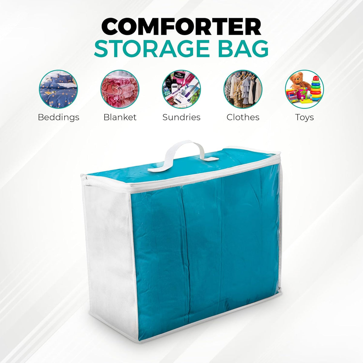 VitalUp Clear Plastic Storage Bags, Durable Zippered Storage Bags for Comforters, Blankets, Clothes, and Bedding - Breathable Nonwoven with Clear Front for Easy Organizing, 20x20x8