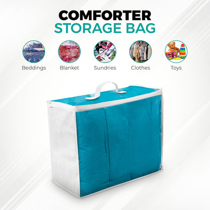VitalUp Clear Plastic Storage Bags, Durable Zippered Storage Bags for Comforters, Blankets, Clothes, and Bedding - Breathable Nonwoven with Clear Front for Easy Organizing, 20x20x8
