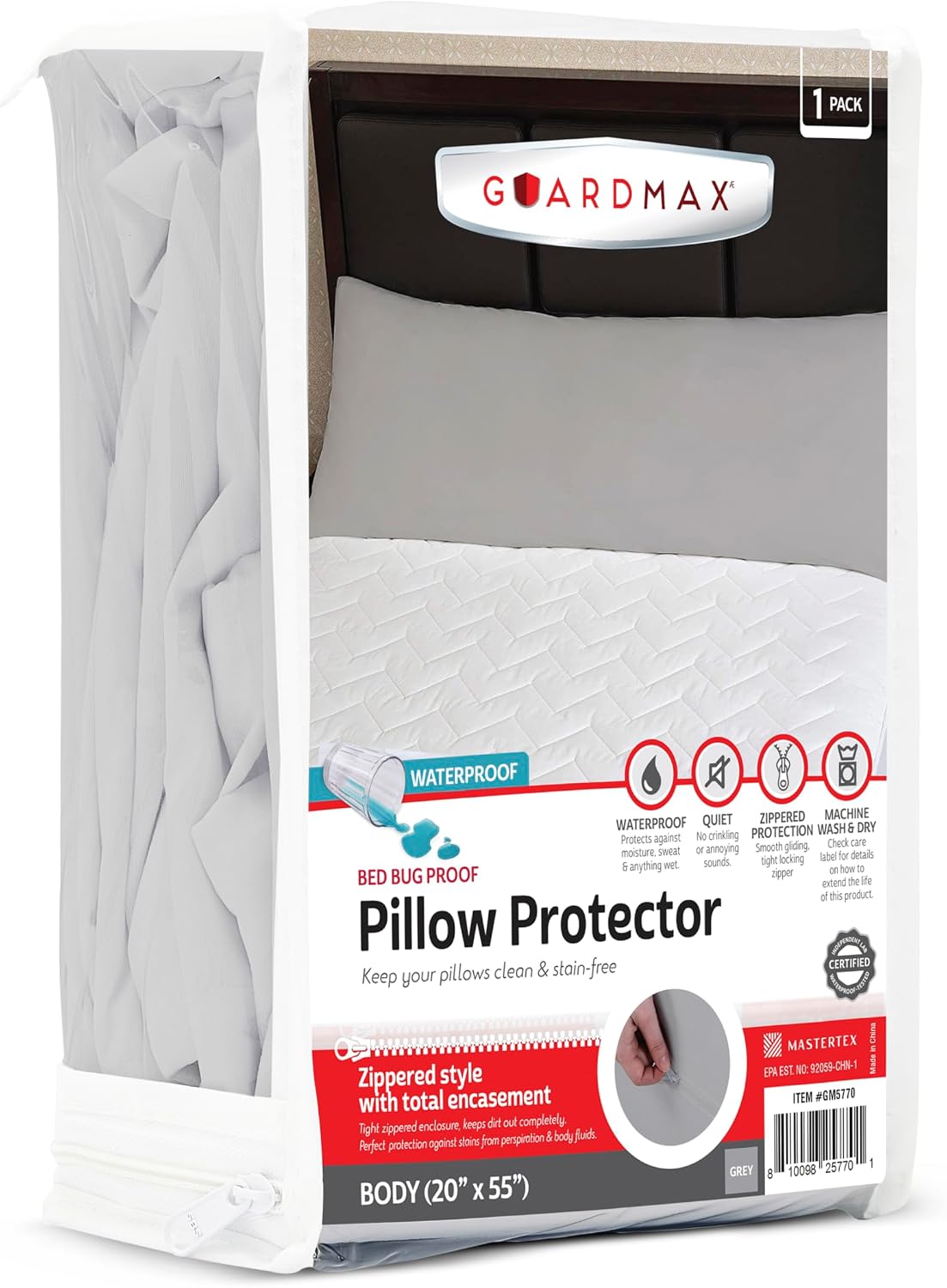 Guardmax Jersey Knitted Pillow Protector with Zipper Standard Size - 4 Pack -100% Waterproof, Bed Bug Proof, Dust Mite Proof, & Hypoallergenic Pillow Covers - Premium Zippered Pillow Cases. (20 X 26)