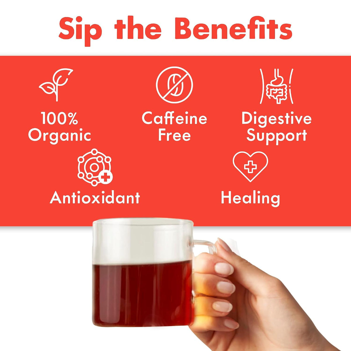 Big Heart Tea Co. Tea Bags - Fiery Masala Chai - Certified Organic, Ayurvedic Herbal Decaf Tea with Small Batch Ground Sweet Herbs and Spices including Adaptogenic Tulsi, Rooibos, Ginger, 10 Tea Bags