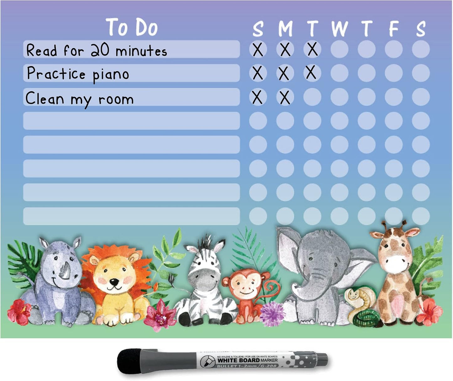 Dry Erase Whiteboard Task & Habit Tracker | Removable and Restickable Adhesive Decal | Fine-Tip Magnetic Marker Included | 9” x 12”