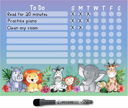 Dry Erase Whiteboard Task & Habit Tracker | Removable and Restickable Adhesive Decal | Fine-Tip Magnetic Marker Included | 9” x 12”
