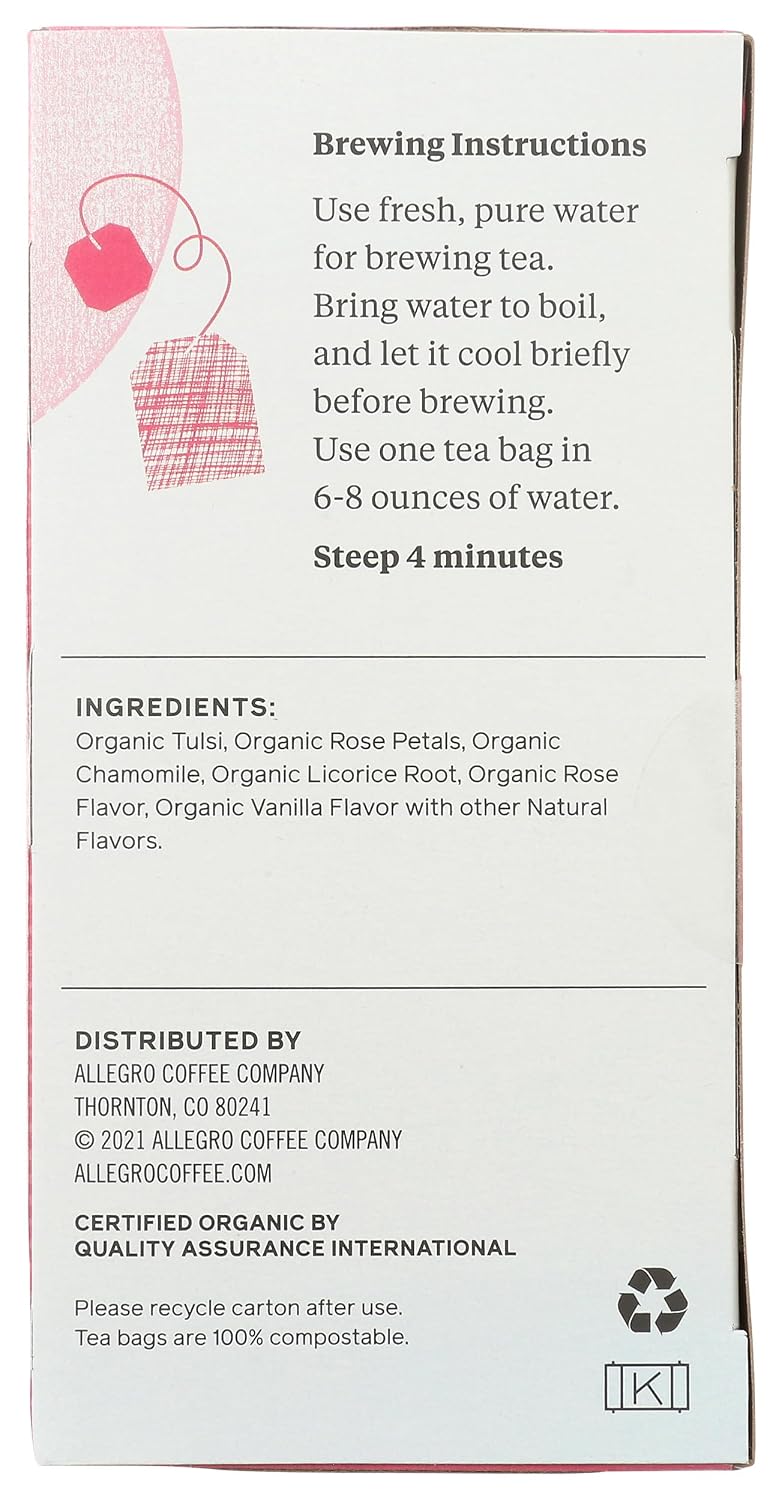 Allegro Tea, Organic Rose Tulsi Tea Bags, 20 ct