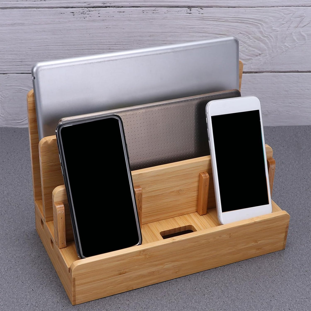 Bamboo Wood Charge Station Docking Organizer for Cellphone Tablets