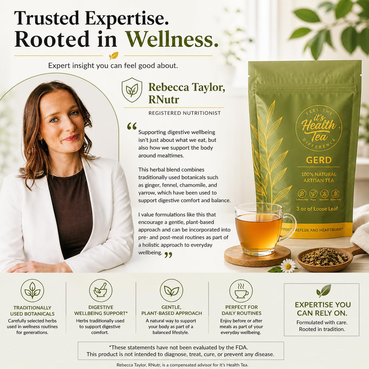 GERD Relief Herbal Tea: 8-Digestive Herb Blend, Natural Acid Reflux & Heartburn Aid, Pre/Post Meal Support, 3oz with 35 Bags