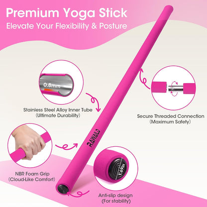 Yoga Stick, Upgraded 5ft Sturdy Steel Mobility Stick, Adjustable Exercise Equipment for Stretching, Flexibility & Balance, Physical Therapy & Posture Correction, Shoulder & Back Relaxation