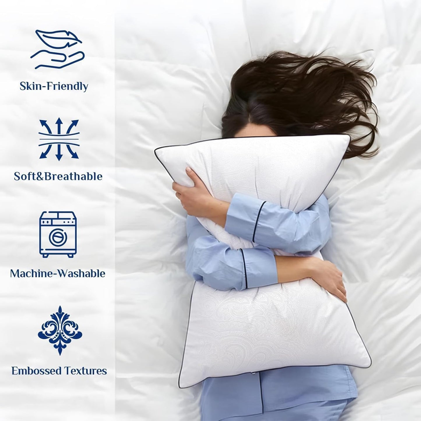 JOLLYVOGUE Pillows Standard Size Set of 2, Cooling and Supportive Pillows Full Size Set of 2 for Side and Back Sleepers, Down Alternative Hotel Collection Sleeping Pillow