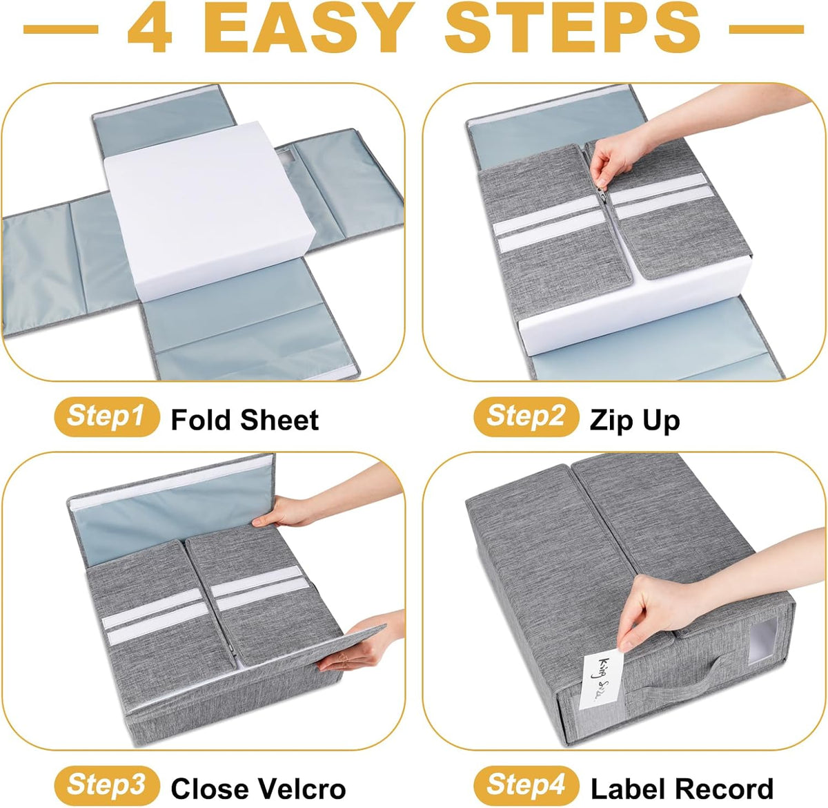 Cosybreeze Bed Sheet Organizers and Storage 2 Pack Foldable Linen Closet Organizer with Window - Full/Twin Size Bedding Storage for Duvet Cover, Bedding Clothes (Gray)