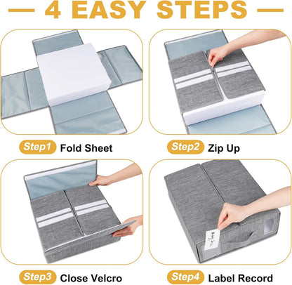 Cosybreeze Bed Sheet Organizers and Storage 2 Pack Foldable Linen Closet Organizer with Window - Full/Twin Size Bedding Storage for Duvet Cover, Bedding Clothes (Gray)