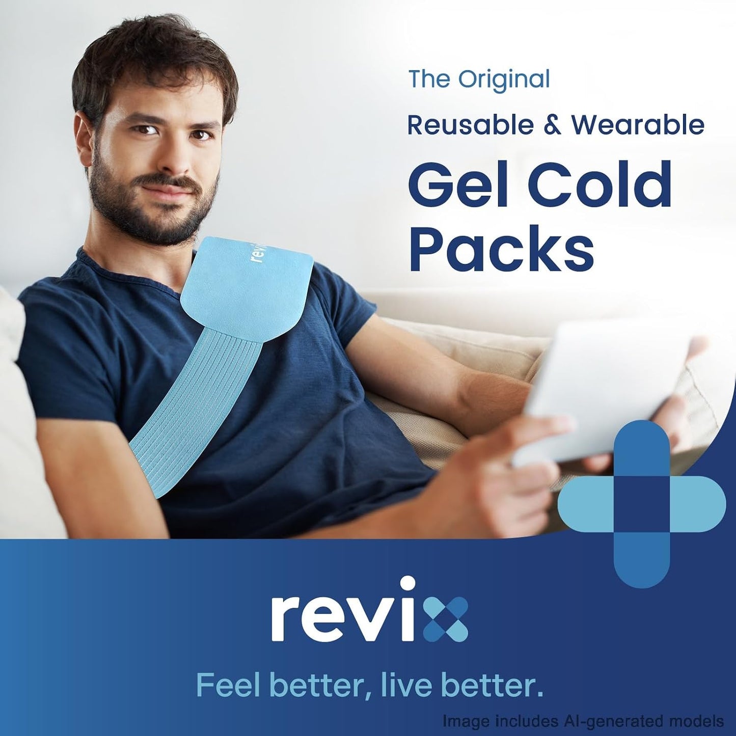 REVIX Ice Packs for Injuries Reusable, 2 Packs Hot and Cold Pack with Adjustable Strap, Flexible Ice Wraps for Joints and Muscle, Rotator Cuff, Back, Knee Discomfort Relief (10" x 5" Blue)
