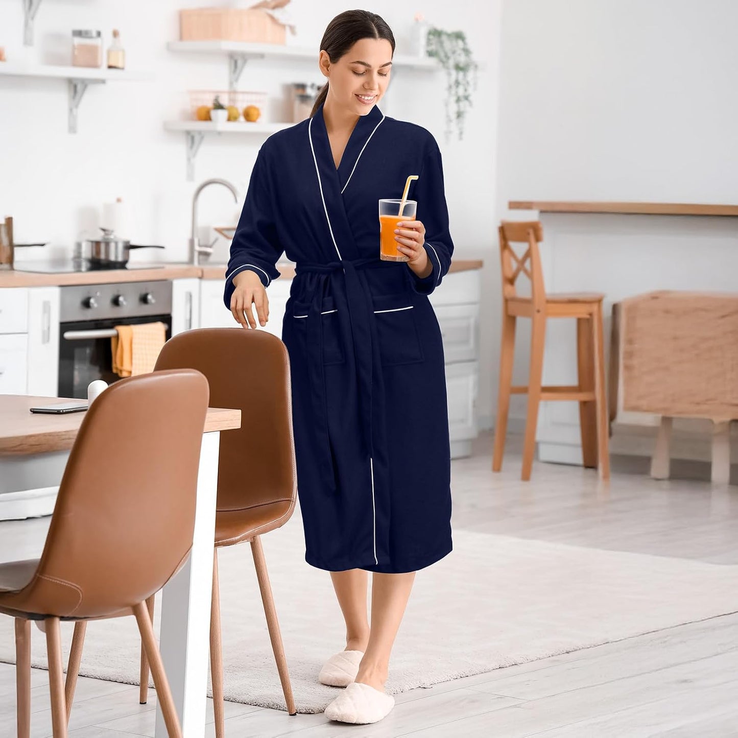 Cuffbow Cotton Robe for Women or Men Lightweight Waffle Knit Bathrobe Couple V Neck Spa Sleepwear(just 1 Set)