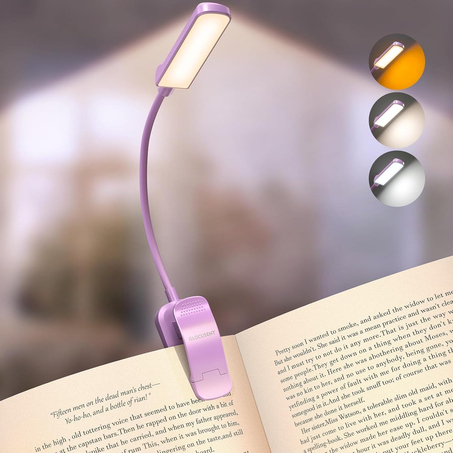 Glocusent 13 LED Reading Lights for Books in Bed, Eye-Caring Rechargeable Book Light 3 Amber Colors & Stepless Dimming, 120 Hrs Runtime, Travel Clip on Reading Lamp, Gifts for Book Lover Men Women Kid