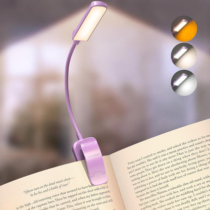 Glocusent 13 LED Reading Lights for Books in Bed, Eye-Caring Rechargeable Book Light 3 Amber Colors & Stepless Dimming, 120 Hrs Runtime, Travel Clip on Reading Lamp, Gifts for Book Lover Men Women Kid