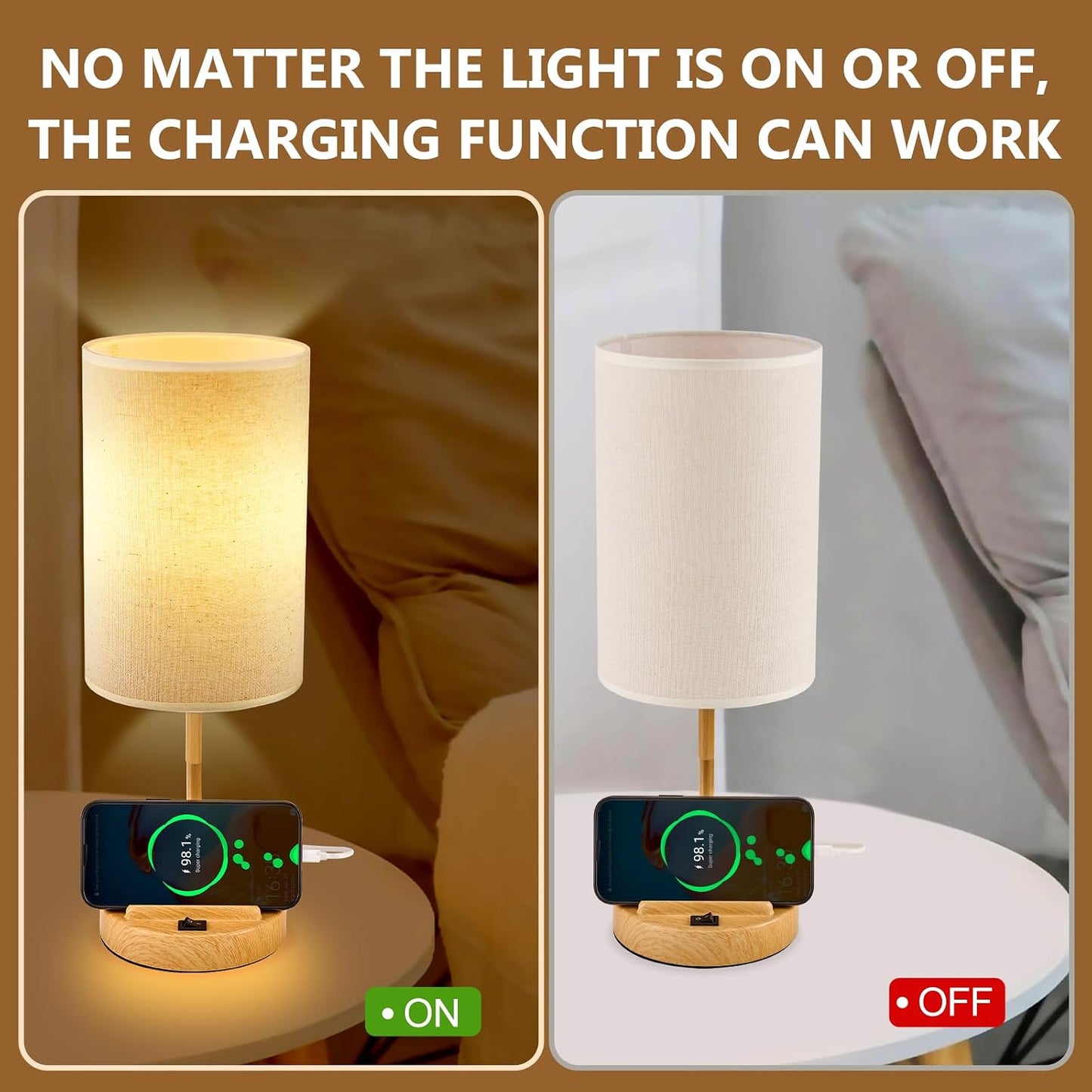 Dreamholder Table Lamp with 3 USB Charging Ports, Modern Desk Lamp with AC Outlet and Phone Stands, Perfect Bedside Lamp for Bedroom, Living Room, Office (Pack of 2), Cream