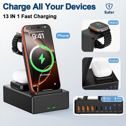 600W Charging Station for Multiple Devices Apple, Wireless Charger
