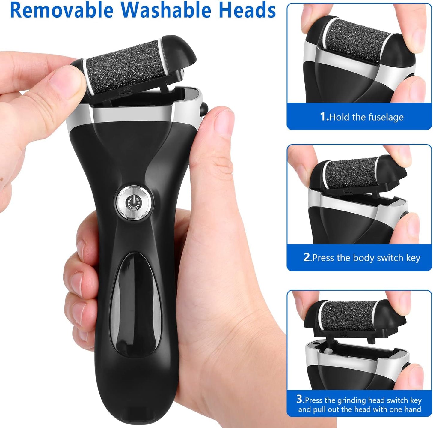 Electric Foot Callus Remover Kit, Elmchee Rechargeable Callous removers 3 Grinding Heads Waterproof Foot Scrubber File, Professional Pedicure Tools kit Feet Care for Dead, Cracked Dry Skin