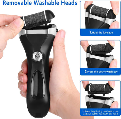 Electric Foot Callus Remover Kit, Elmchee Rechargeable Callous removers 3 Grinding Heads Waterproof Foot Scrubber File, Professional Pedicure Tools kit Feet Care for Dead, Cracked Dry Skin