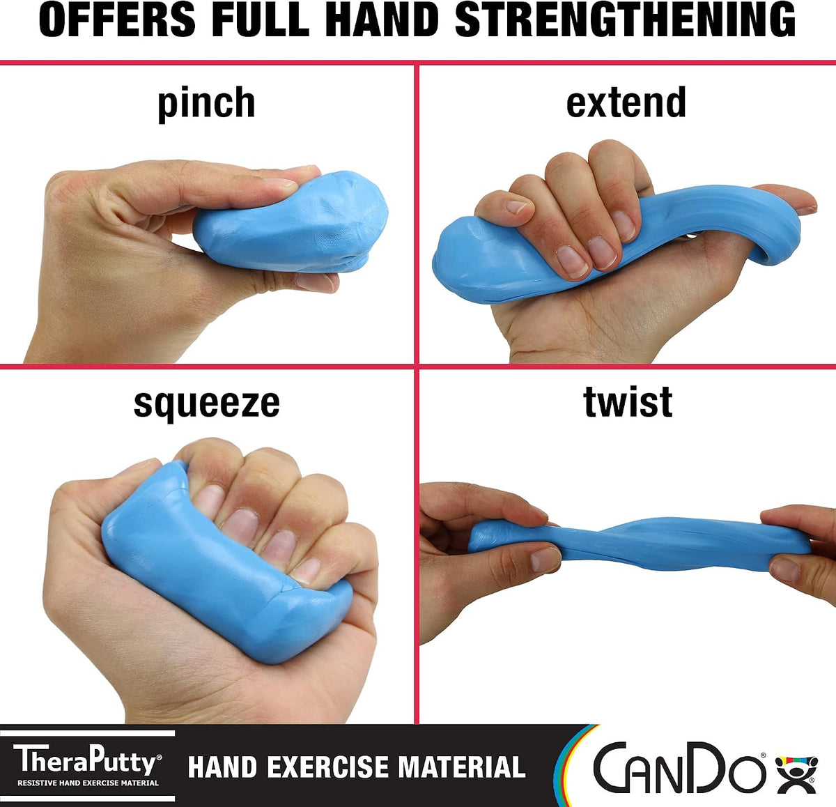 CanDo TheraPutty Standard Hand Exercise Putty for Rehabilitation, Exercises, Hand Therapy, Occupational Therapy, Hand Strengthening, Improve Motor Skills, Stress Relief