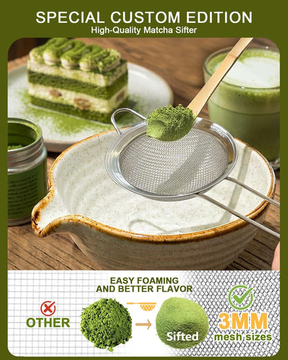 Vaiheng Matcha Whisk Set with Matcha Bowl, Matcha Whisk Holder Matcha Bamboo Whisks, Scoop, Sifter, Mothers Day Gifts for Women Mom Her Girl Friend Home Kitchen Decor Kit for Tea Enthusiasts