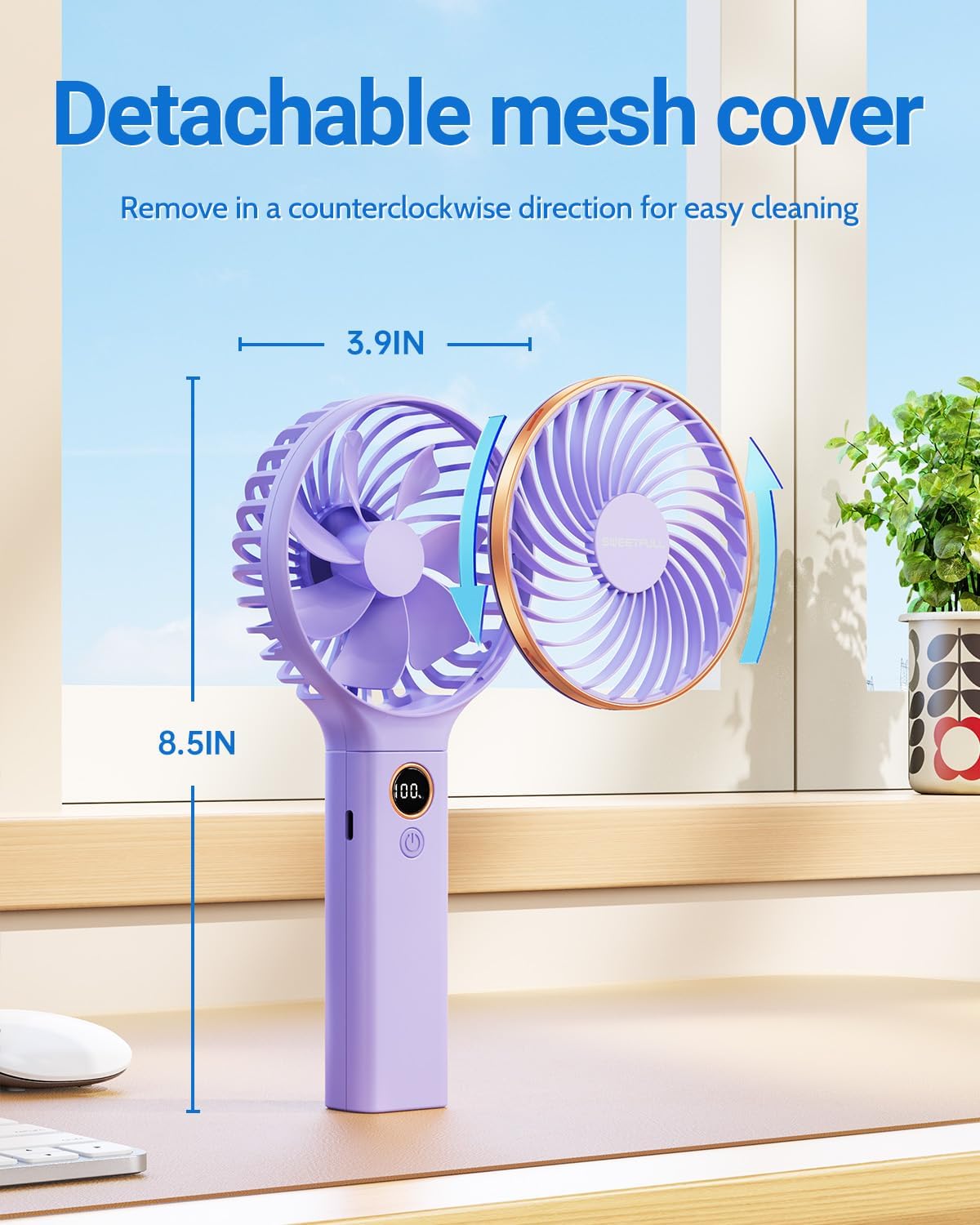 SWEETFULL Handheld Portable Fan, 5000mAh Rechargeable Battery, 6 Speed Wind, LED Digital Display, Foldable Electric Personal Mini Travel Fan with Backup Power, Summer Essentials Gifts for Women Girl