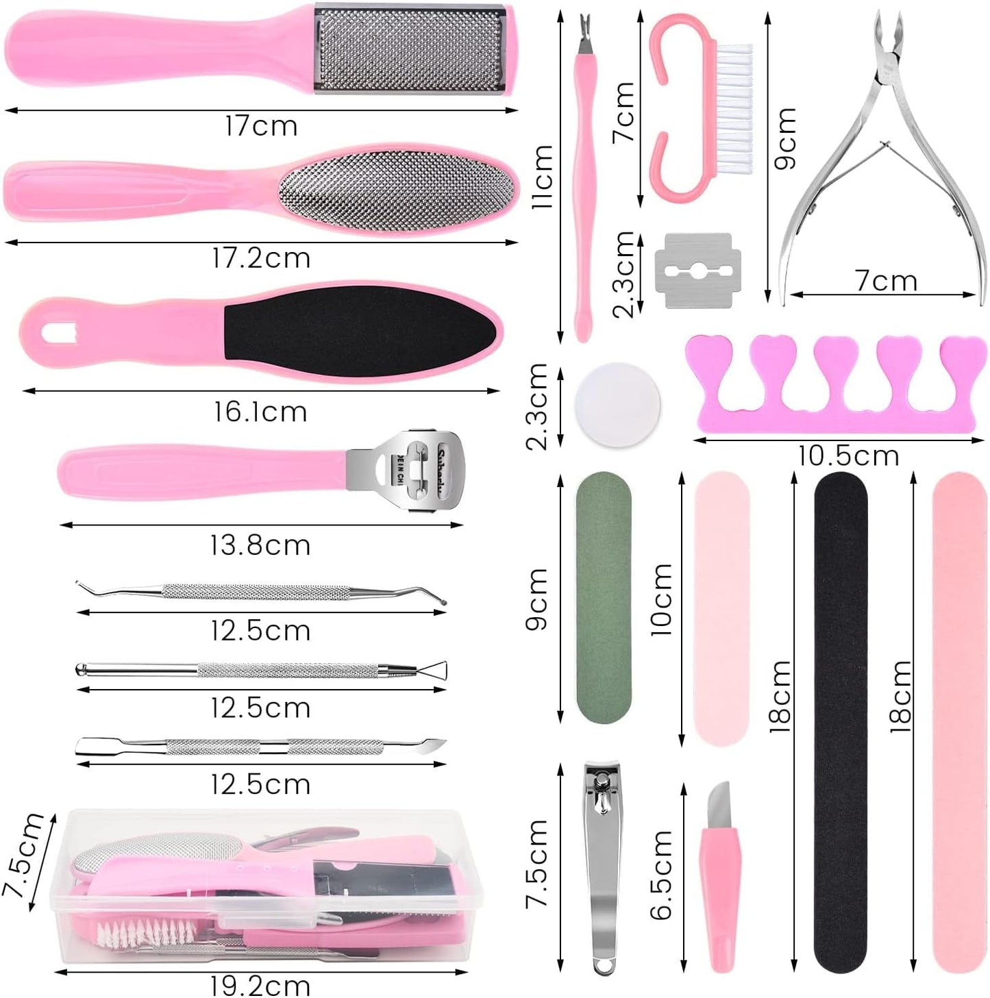Professional Foot Care Kit, 30-Piece Pedicure Set with Foot File, Callus Shaver, Hard Skin Remover (Pink)