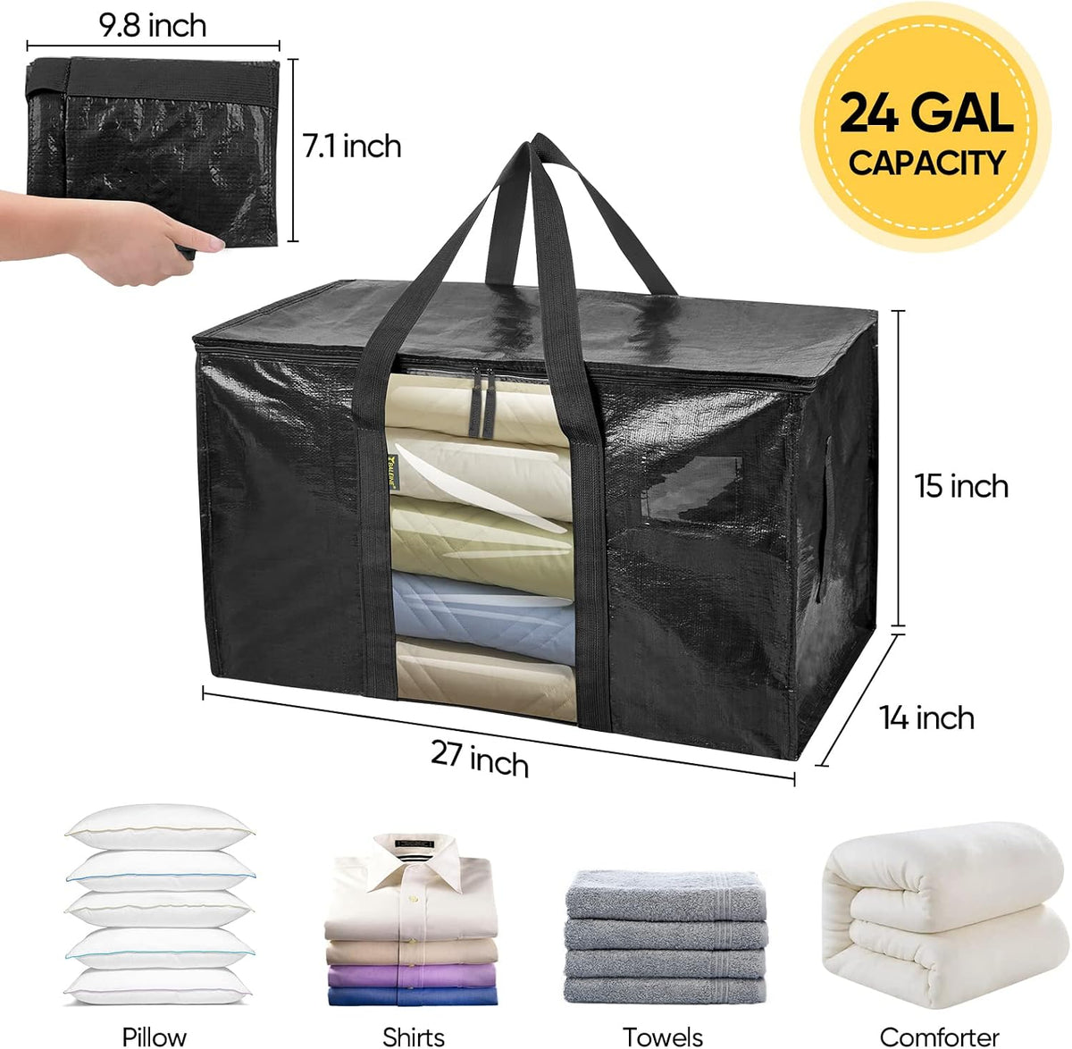 BALEINE Oversized Moving Bags with Reinforced Handles, Heavy-Duty Storage Tote for Clothes, Moving Supplies (Clear)