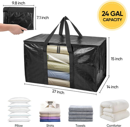 BALEINE Oversized Moving Bags with Reinforced Handles, Heavy-Duty Storage Tote for Clothes, Moving Supplies (Clear)