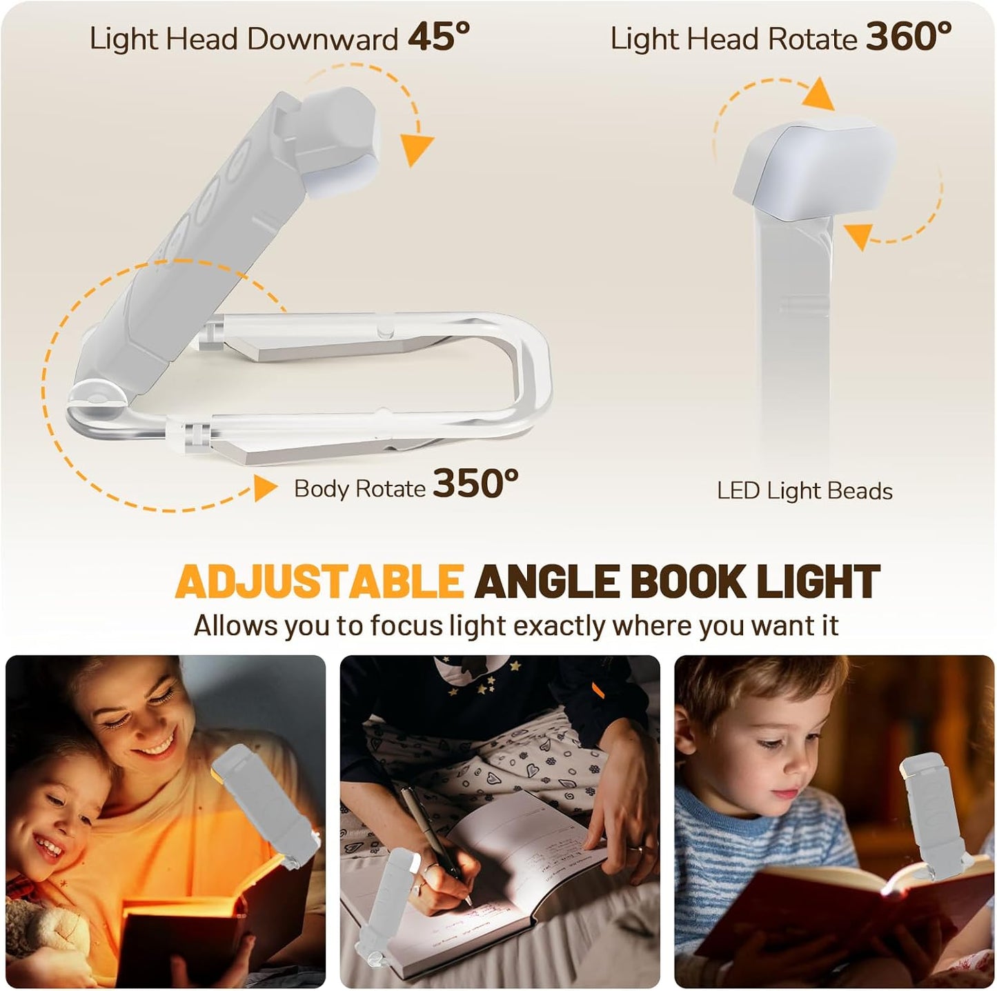 Book Reading Light Rechargeable Clip on Book Lamp with 3 Color Temperatures