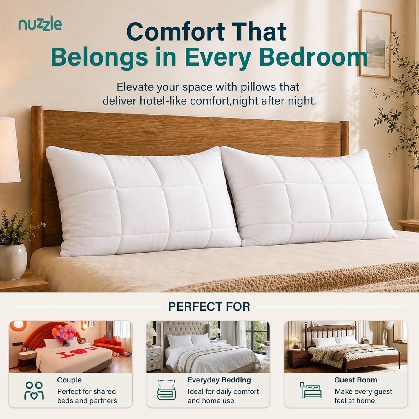 Nuzzle Cooling Adjustable Pillow for Side Sleepers,Queen Size Bed Pillow 4 Pack – Hotel Luxury Neck Support, Height Adjust Soft Sleeping Pillow for Back, Stomach or Side Sleepers-Home Gift